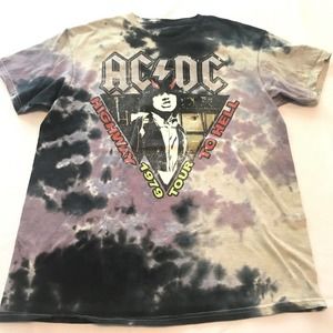 ACDC Highway To Hell Purple Black Gray Tie Dye T-Shirt Women Sz M Concert Remake